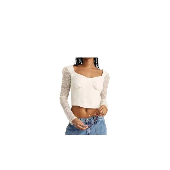 Wild Fable Cottagecore Lace Sleeve Crop Top - Picture 1 of 7